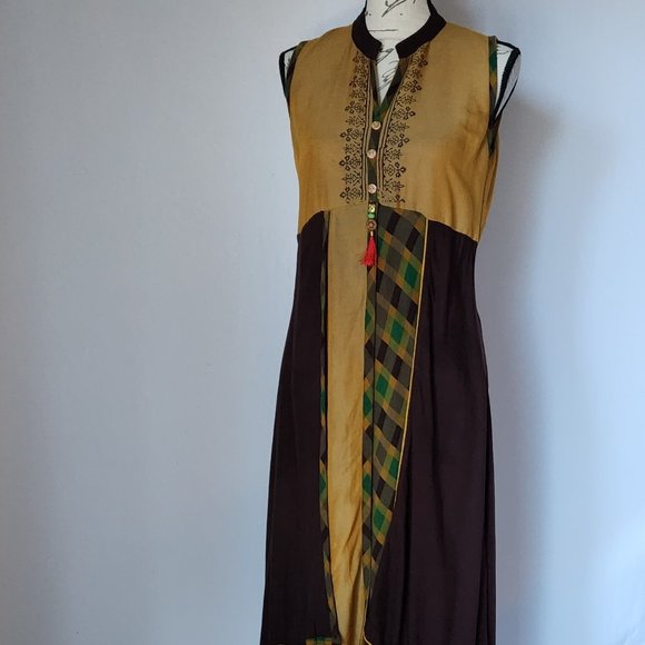 Dry Clean Only Lagenlook Mandarin Layered Maxi Dress Sleeveless Multicolor - Picture 2 of 9